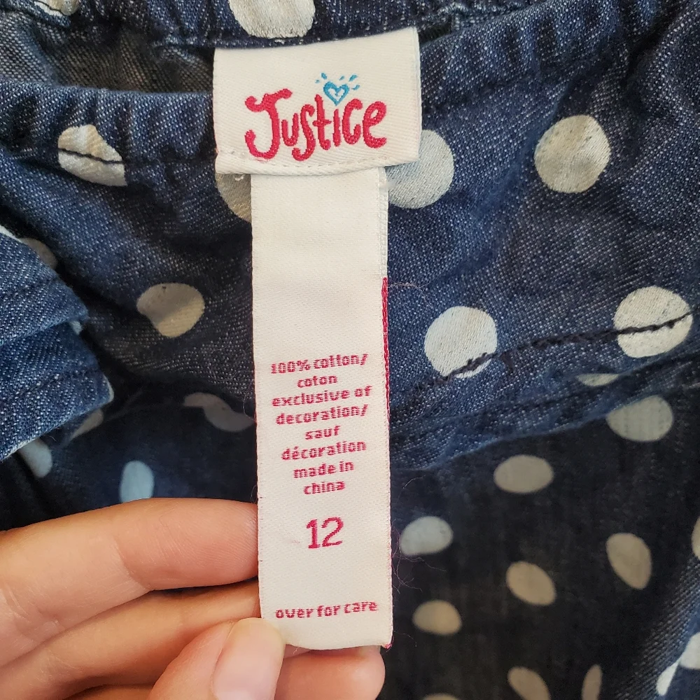 Justice denim polka dots blue white cotton  jumped girl size 12